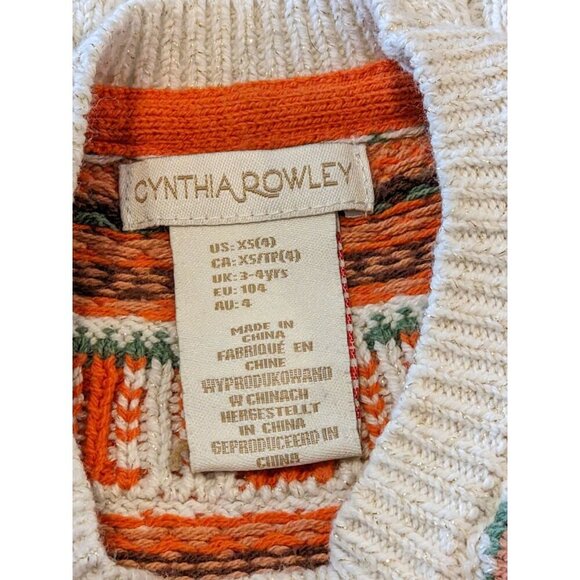 Cynthia Rowley Girls XS 4 Sweater Pumpkin Print Beige Cable Knit Sparkle Ruffle - Picture 5 of 5
